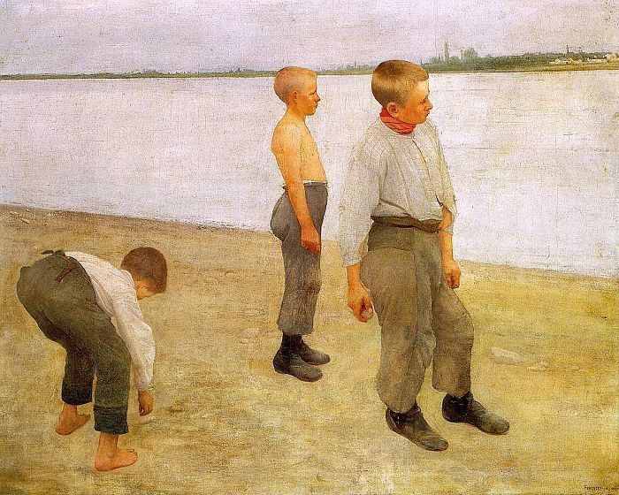 Károly Ferenczy Boys Throwing Pebbles into the River 1890 Karoly Ferenczy