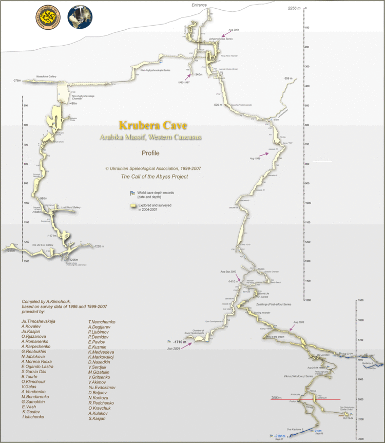 Krubera Cave A map of Krubera Cave the deepest cave on earth going down more