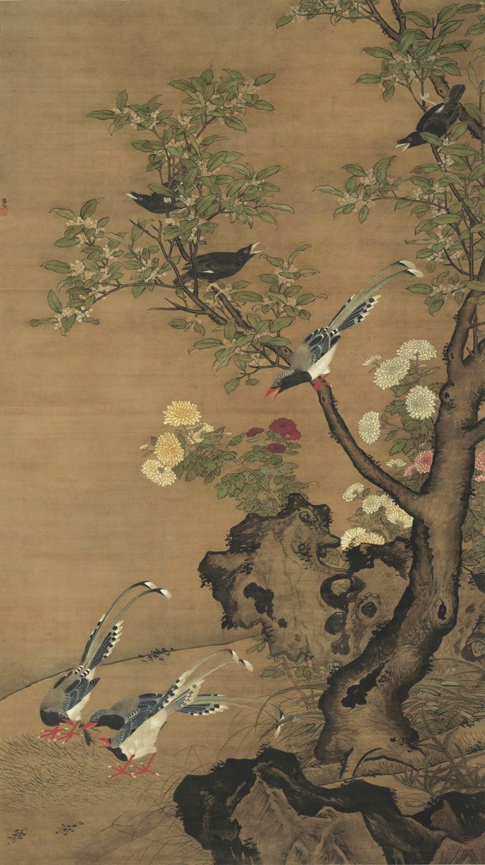 Lü Ji (painter) L Ji Laurel Chrysanthemum and Birds Chinese Bird Painting