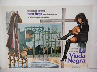 A movie poster of the 1977 film La Viuda Negra featuring Isela Vega as Matea.