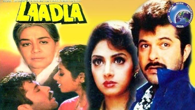 Sridevi, Anil Kapoor, and Farida Jalal in the movie poster of the 1994 film Laadlaer