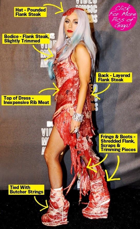 Lady Gaga's meat dress All The Details On Lady Gaga39s 100 Meat Dress Cheap Tacky And