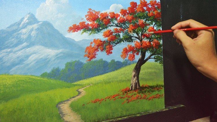 Landscape painting Acrylic Landscape Painting Lesson The Fire Tree by JMLisondra