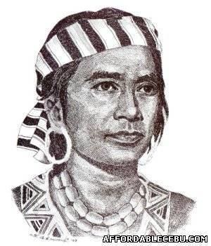 Portrait of Lapu-Lapu wearing a striped headband, necklace, and earrings