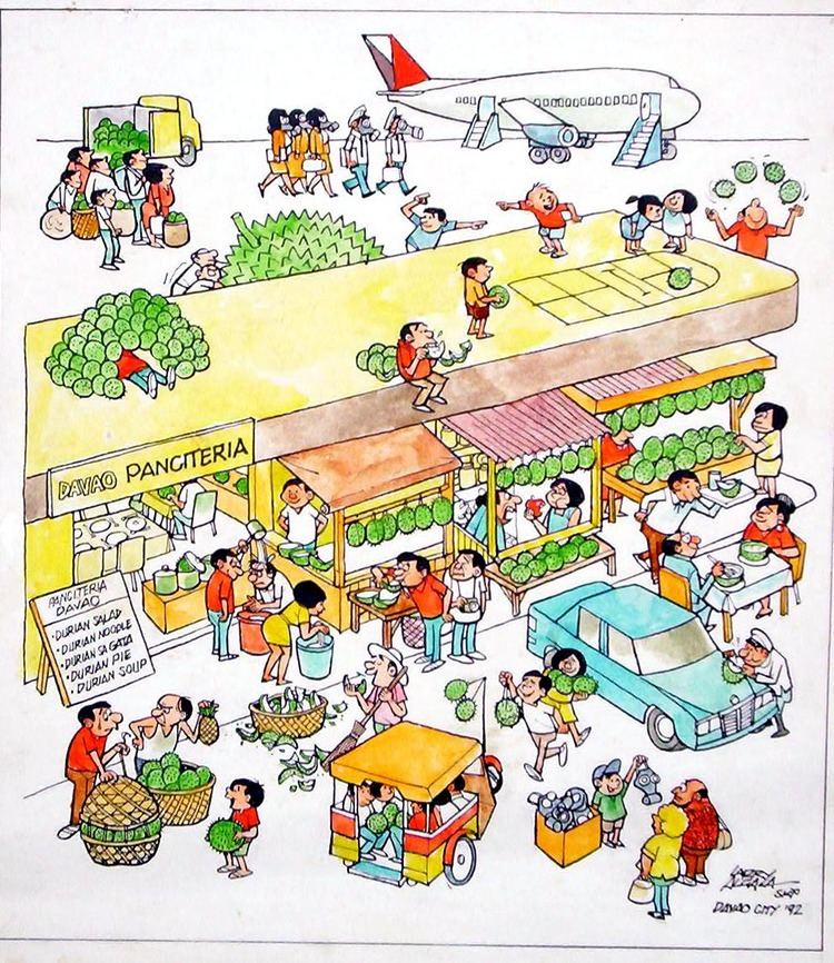 Drawing of Larry Alcala of stores selling Durian near the Davao airplane runway