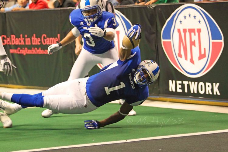 Larry Brackins Dallas Vigilantes WR Larry Brackins stretches for a TD