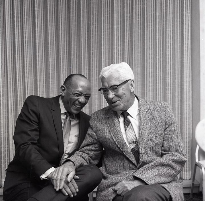 Larry Snyder (athlete) Jesse Owens laughs with Larry Snyder at the Ohio State University
