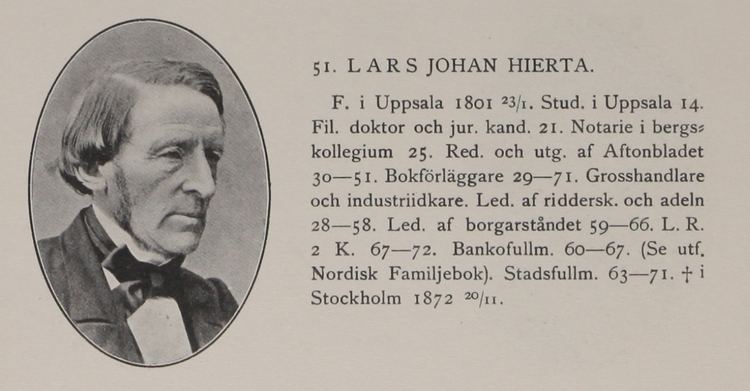 Lars Johan Hierta Lars Johan Hierta Sjelfbiografiska anteckningar Stockholmskllan