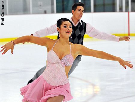 Laurence Fournier-Beaudry & Anthony Quintal performing a free dance during the 2008 Autumn Skate. Laurence wearing a pink short dress, revealing her cleavage and dangling earrings while Anthony wearing a white long sleeve under a black and gray vest and gray pants