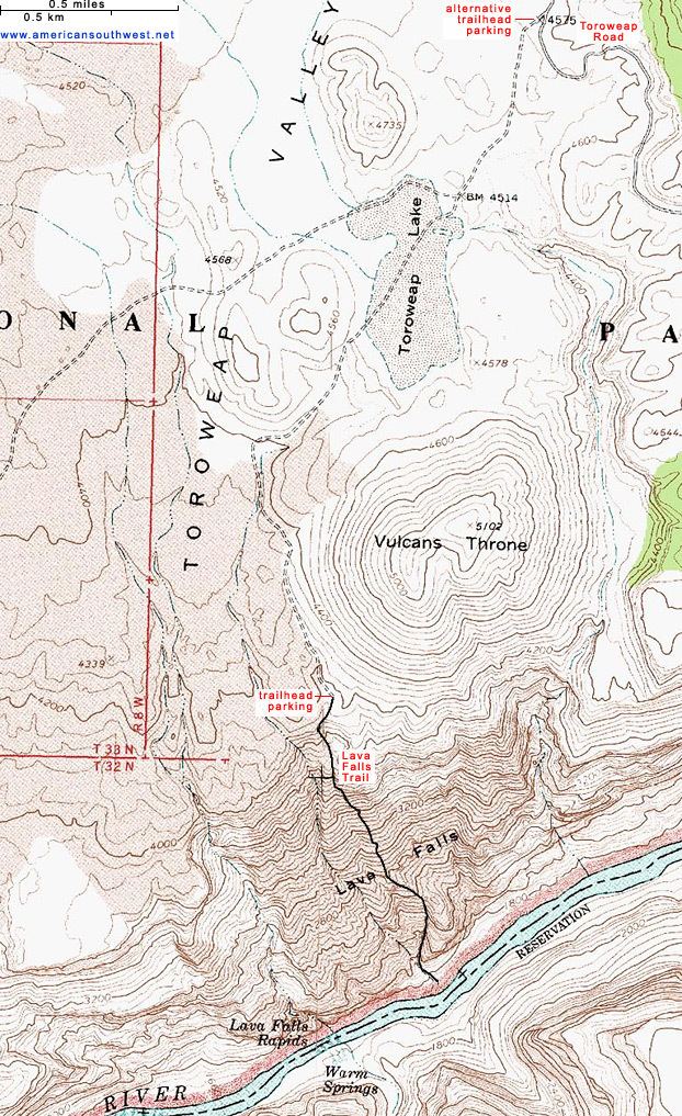 Lava Falls Trail Topographic Map of the Lava Falls Trail Grand Canyon National Park