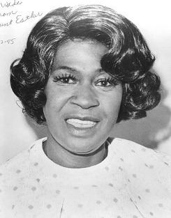 Smiling LaWanda Page in black and white