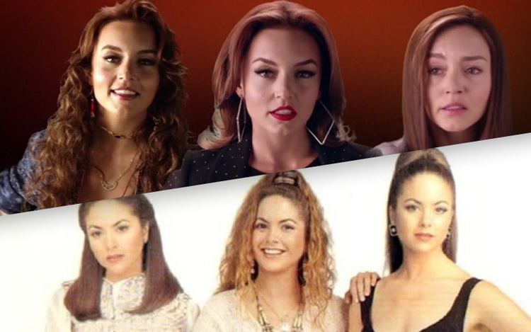 Lucero playing the characters of the identical triplets-María Guadalupe, María Paula and María Fernanda in the 1995 film "Lazos de Amor"