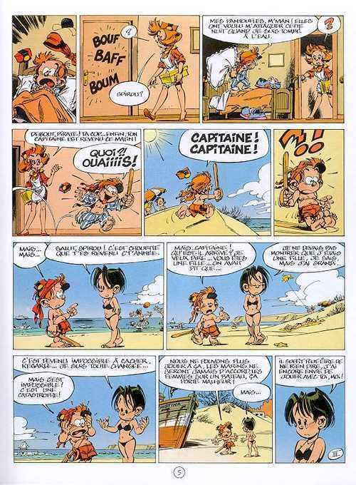 Spiroun at the beach with a girl from the comic strip Le Petit Spirou.