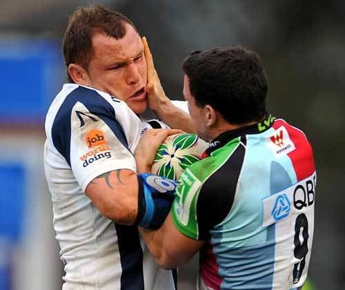 Lee Thomas (rugby player) Sales Lee Thomas and Harlequins Rob Dickson square up Rugby
