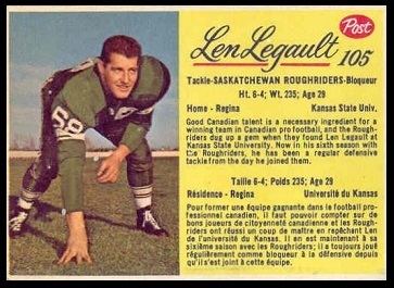 Len Legault Len Legault 1963 Post CFL 105 Vintage Football Card Gallery