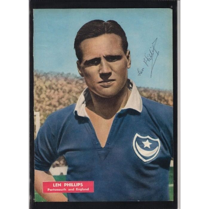 Len Phillips Signed picture of Len Phillips the Portsmouth and England footballer
