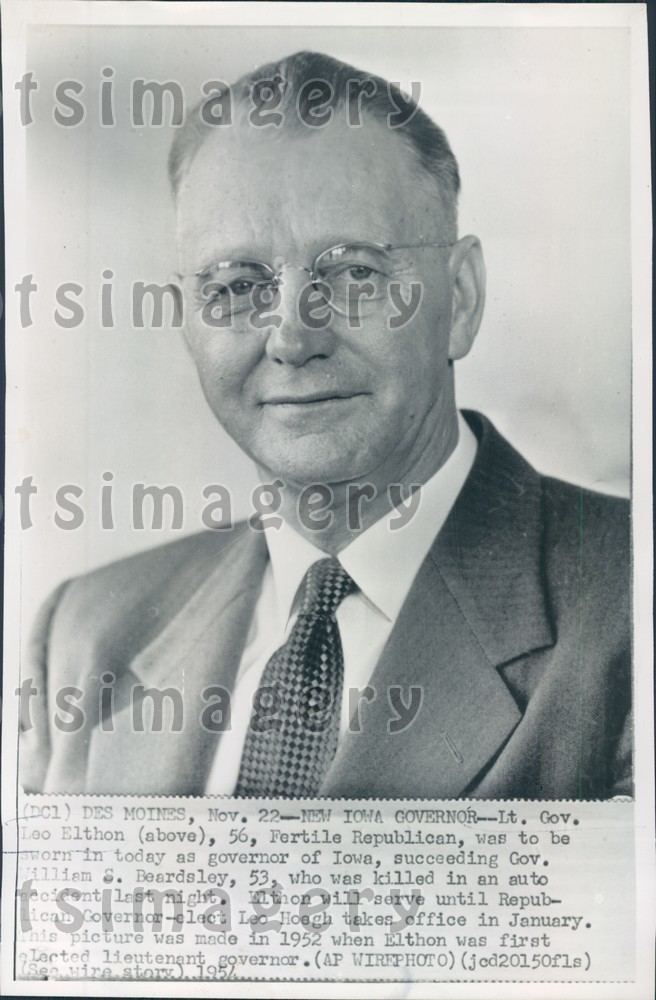 Leo Elthon 1954 Iowa Governor Leo Elthon Press Photo eBay