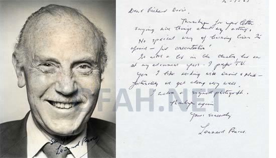 Leonard Pearce Lennard Pearce letter he played grandfather