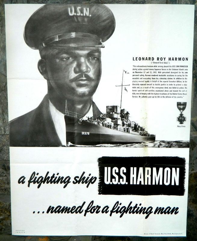 Leonard Roy Harmon WW2 Navy Cross Recipient Poster EPHEMERA PHOTOGRAPHS MILITARY