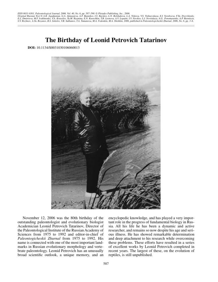Leonid Petrovich Tatarinov The birthday of Leonid Petrovich Tatarinov PDF Download Available