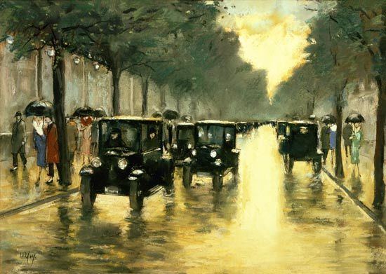 Lesser Ury Evening Berlin Strasse with cars Lesser Ury as art
