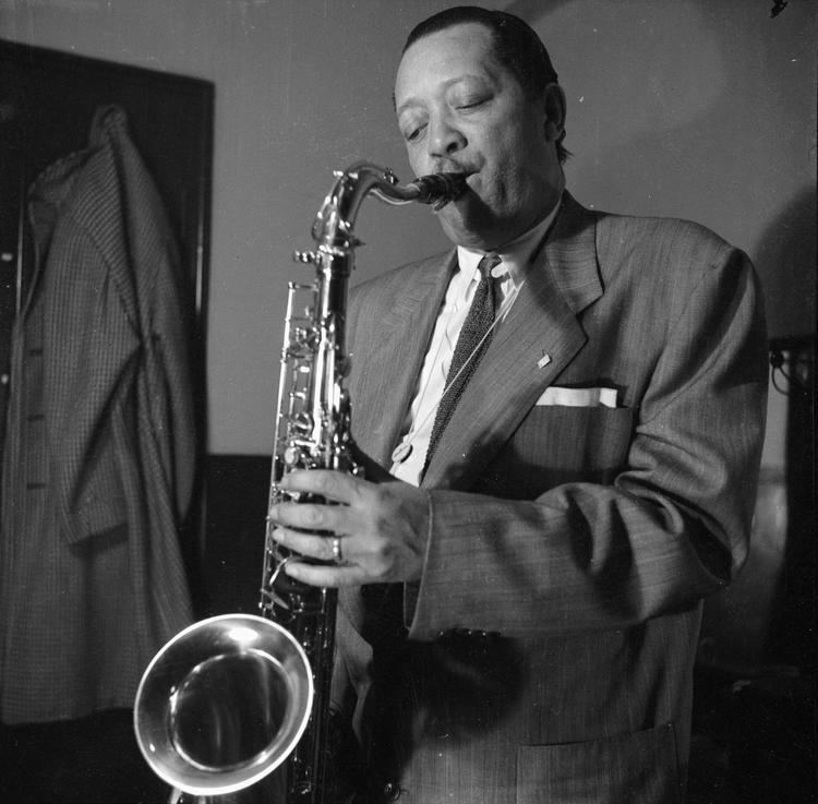 Lester Young Photograph of musician performing on saxophone possibly Lester