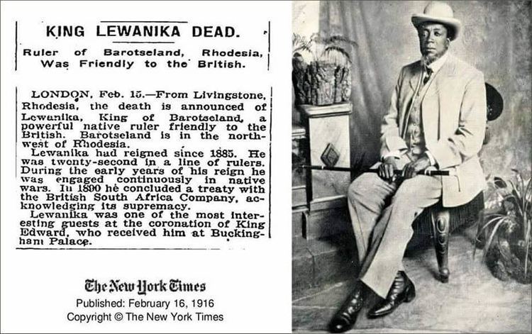 Lewanika Zambia The New York Times report on the death of King Lewanika I