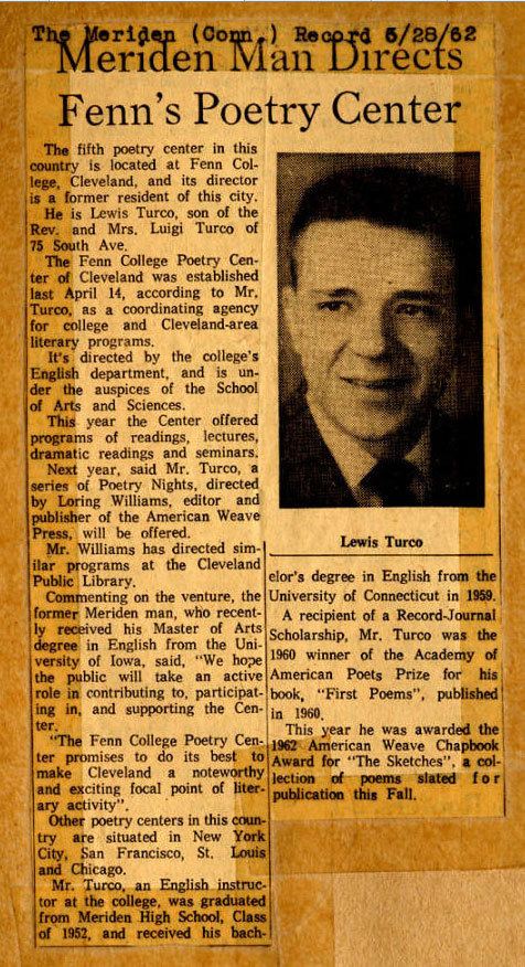 Lewis Turco More About Lewis Turco and the Poetry Center The Cleveland Memory