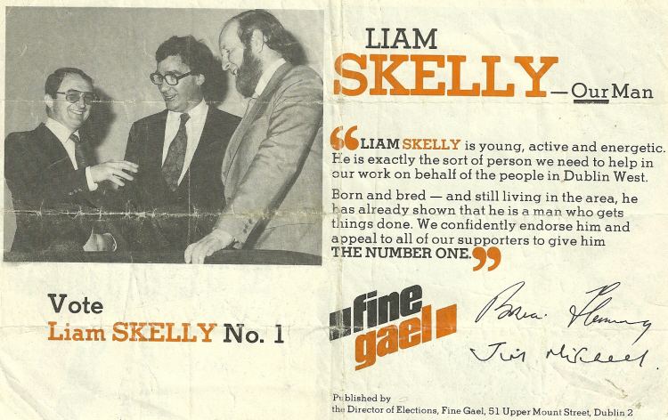 Liam Skelly Leaflet from Liam Skelly Fine Gael 1982 Dublin West ByElection