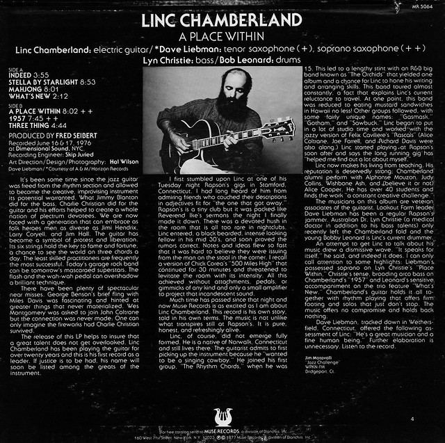 Linc Chamberland > A Place Within [back liner]