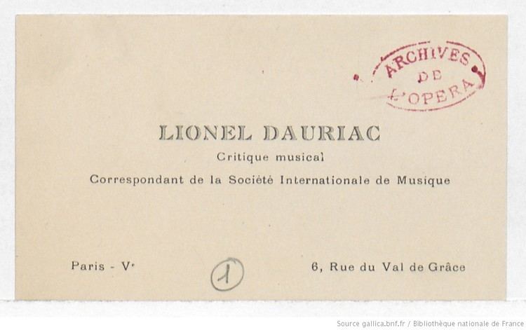 Lionel Dauriac Carte de visite de Lionel Dauriac Charles Malherbe manuscrit