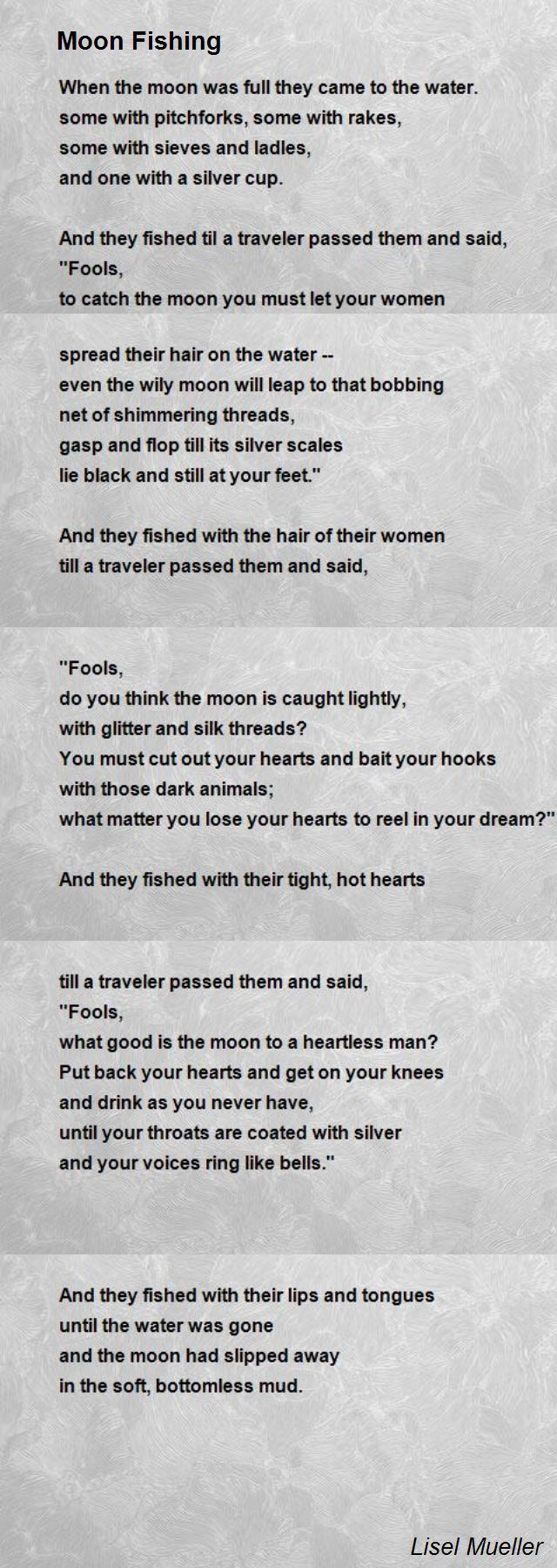 Lisel Mueller Moon Fishing Poem by Lisel Mueller Poem Hunter