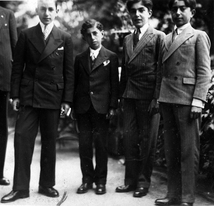 Prince Mohammad Reza Pahlavi (first from left) with Mehrpour Teymourtash (second from right) at Le Rosey in Switzerland