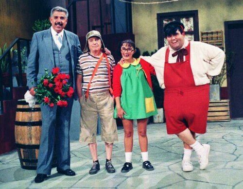 Rubén Aguirre, Roberto Gómez Bolaños, and Maria Antonieta de las Nieves in El Chavo del Ocho, 1972 tv series