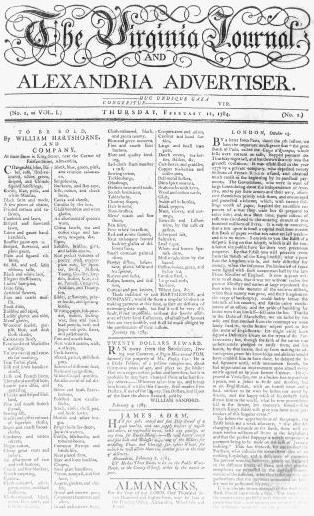 List of newspapers in Virginia in the 18th century