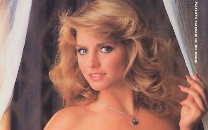 Karen Rachel Witter topless, with wavy blonde hair and wearing a necklace and was Playboy Magazine's Playmate of the Month for its March 1982 issue.