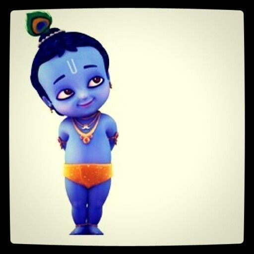 Little Krishna smiling while looking at something and wearing earrings, necklace, armlet, and underwear