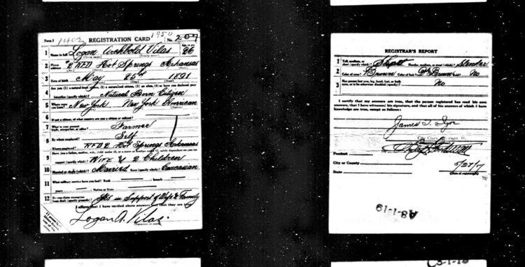Logan Archbold Vilas FileLogan Archbold Vilas draft registration 1918jpg Wikipedia