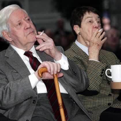 Loki Schmidt Helmut Schmidt and his wife Loki enjoy a cigarette at a