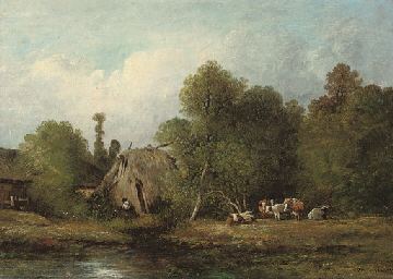 Léon-Victor Dupré LeonVictor Dupr French 18161879 Cattle by a farmstead 19th
