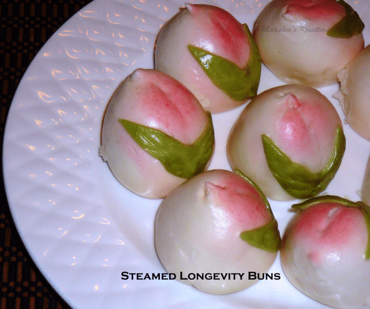 Longevity peach Steamed Longevity Peachshaped Buns Marishia39s Kreative Kitchen