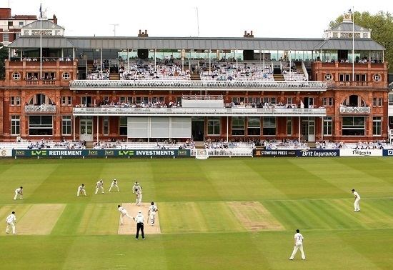 A baseball game at the Lord's Cricket Ground.