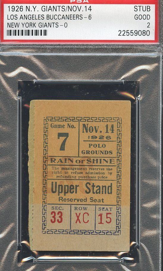 Los Angeles Buccaneers 1926 New York Giants vs Los Angeles Buccaneers ticket stub Nov 14th