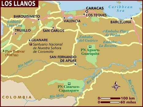 Los Llanos (South America) Map of Los Llanos
