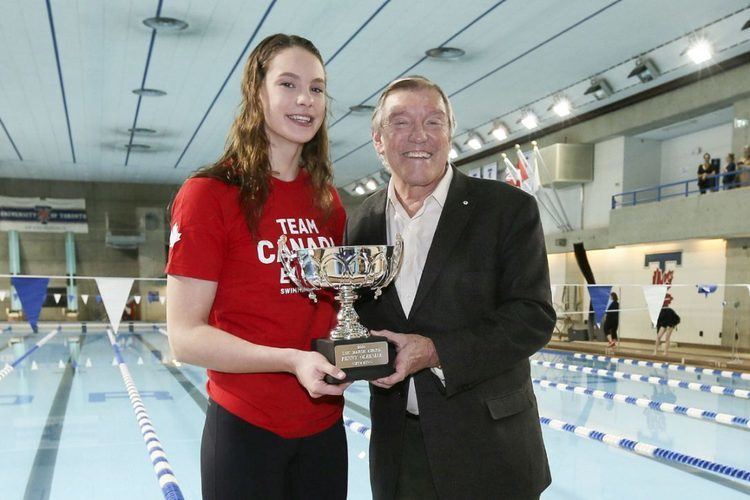 Lou Marsh Penny Oleksiak takes a rare moment off to accept Lou Marsh Trophy
