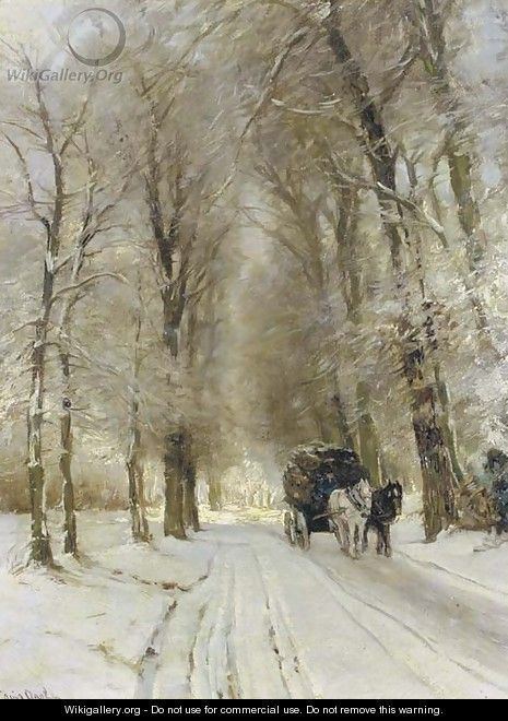 Louis Apol A horse drawn cart on a snowcovered forest track Louis