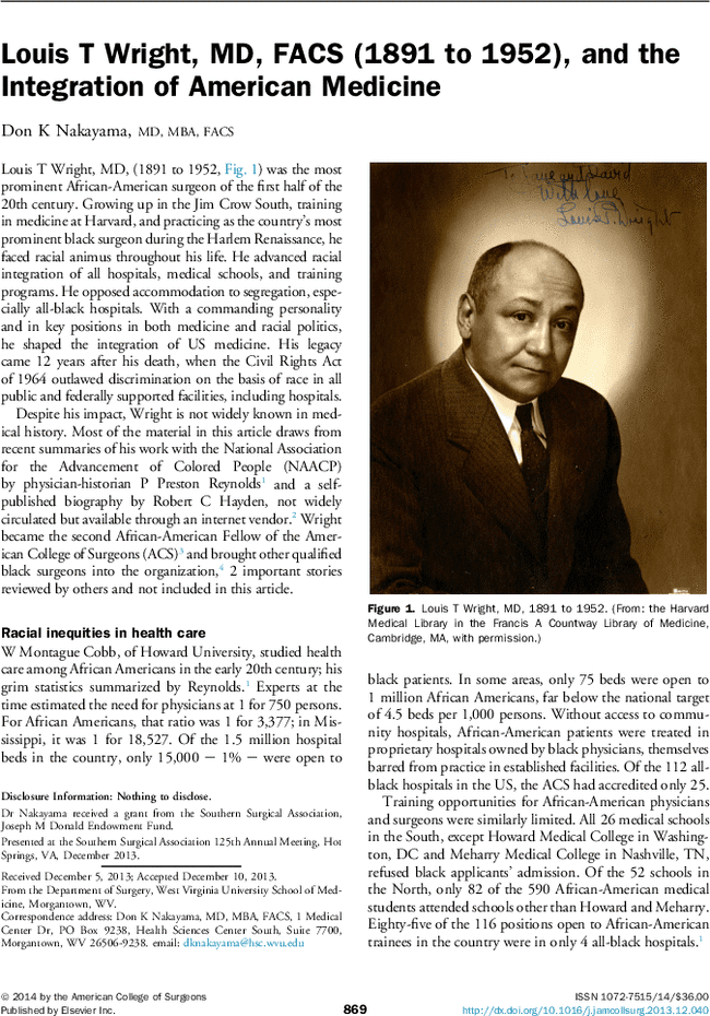 Louis T. Wright Louis T Wright MD FACS 1891 to 1952 and the