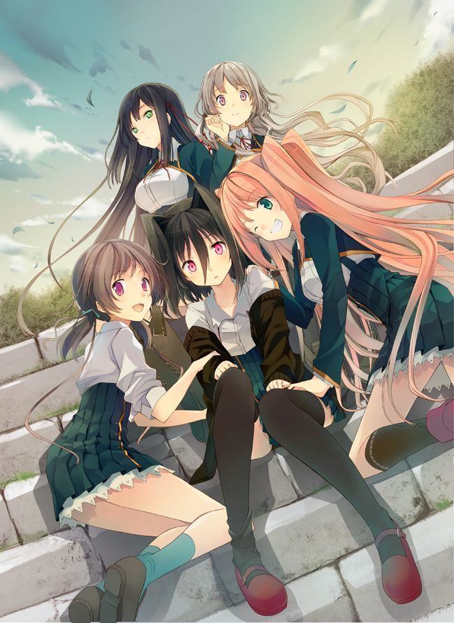The five main characters of the Japanese adult visual novel Love, Election and Chocolate, 2010.