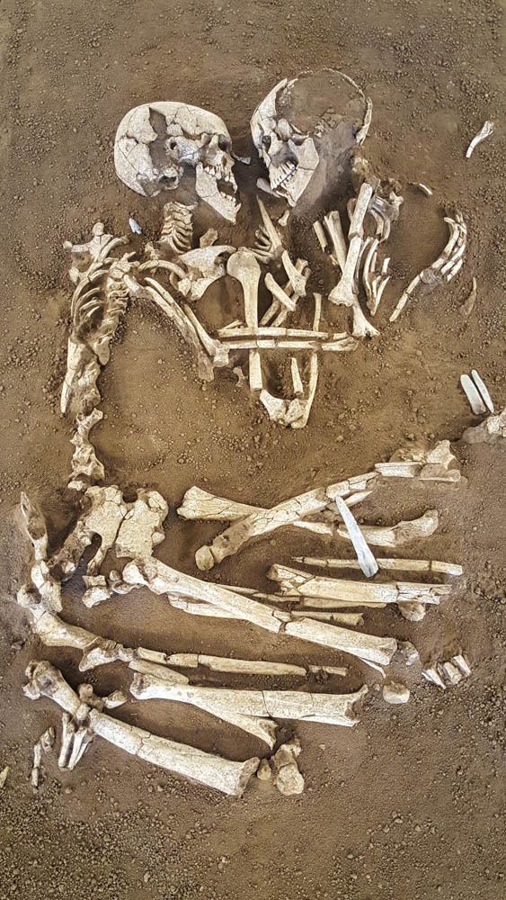 The so-called Lovers of Valdaro, pair of human skeletons at a Neolithic tomb in San Giorgio near Mantua, Italy in 2007.