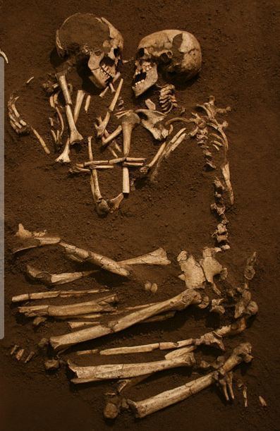 The so-called Lovers of Valdaro, pair of human skeletons at a Neolithic tomb in San Giorgio near Mantua, Italy in 2007.